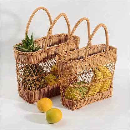 Woven Storage Bags for Picnics and Outings Hanging Makeup Organizer Handmade Travel Bag for Women Shopping Basket 36cm