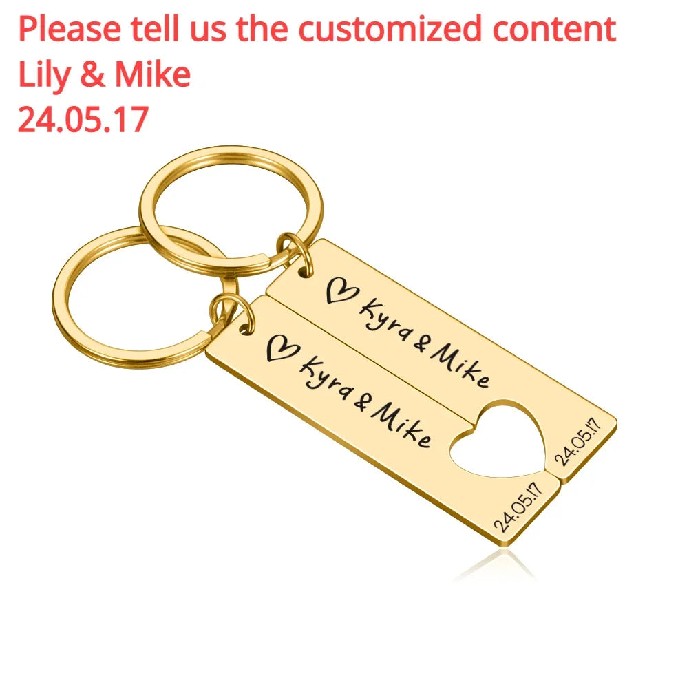 Stainless Personalized Heart Keychain Set Engraved Date and Name Custom Spotify Music Code KeyChain Car Love Keyring Gift Couple