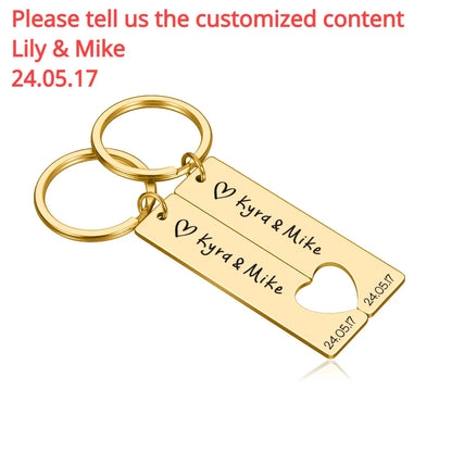 Stainless Personalized Heart Keychain Set Engraved Date and Name Custom Spotify Music Code KeyChain Car Love Keyring Gift Couple