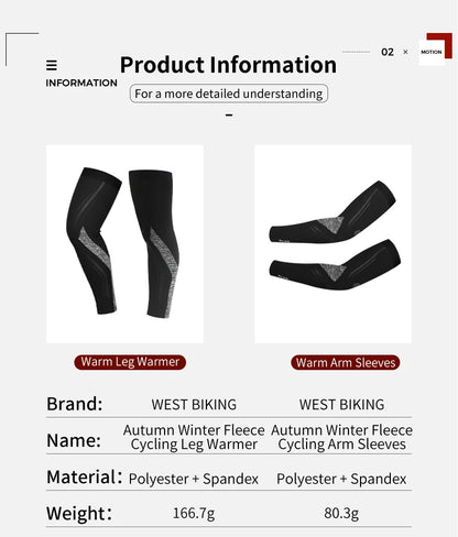 WEST BIKING Winter Thermal Cycling Arm Sleeves Legwarmers Warm Fleece Windproof Sports Sleeves Men Women Bicycle Leg warmers