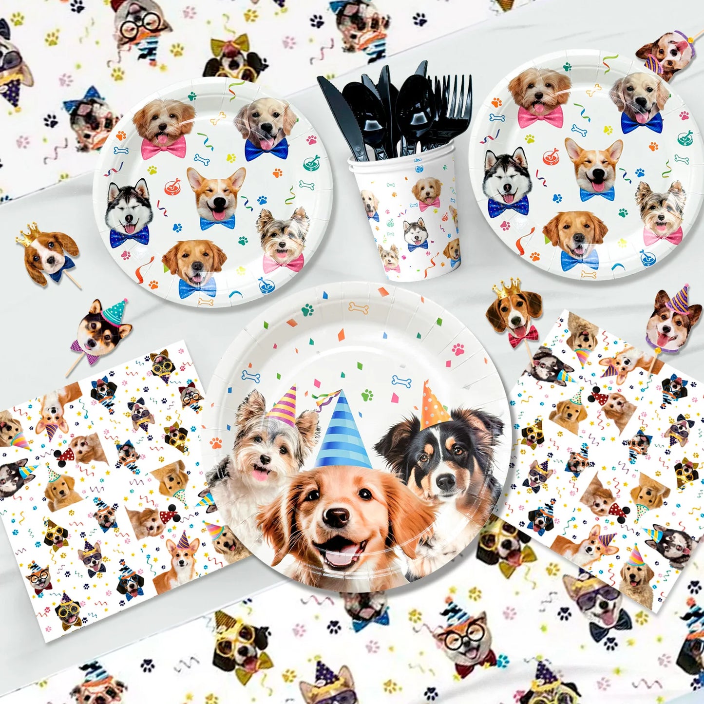 Puppy Dog Birthday Party Supplies,148pcs Decorations&Dog Birthday Party Tableware Set-Banner,Puppy Balloons Party Plates etc