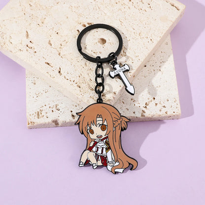 Anime Sword Art Online Metal Keychain Asuna Krito Kirigaya Kazuto Key Chain Jewelry Backpack Key Rings for Fans Gift Accessories