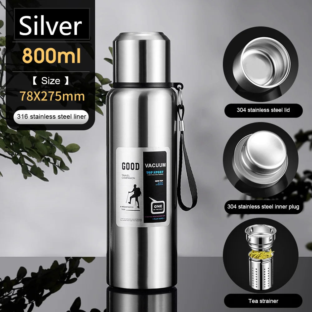 600-2000ml Thermal Water Bottle Stainless Steel Thermo Bottle Coffee Tea Insulated Vacuum Tumbler Car Cold Hot Drinking Kettle