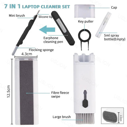 7 in 1 Cleaning Kit Computer Keyboard Cleaner Brush Earphones Cleaning Pen For Headset IPad Phone Cleaning Tools Keycap Puller ﻿