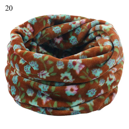 Winter Warm Soft Fleece Scarf Plush Neck Warmer For Women Men Print Floral Snood Scarves Unisex Tippet Neckerchief Shawl Wrap