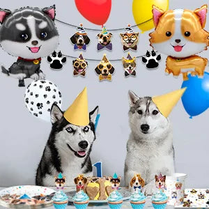 Puppy Dog Birthday Party Supplies,148pcs Decorations&Dog Birthday Party Tableware Set-Banner,Puppy Balloons Party Plates etc