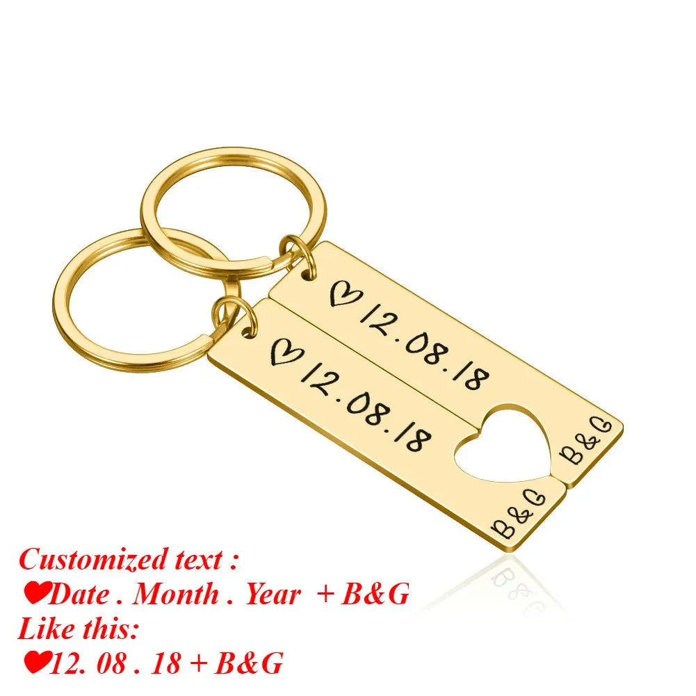 Stainless Personalized Heart Keychain Set Engraved Date and Name Custom Spotify Music Code KeyChain Car Love Keyring Gift Couple