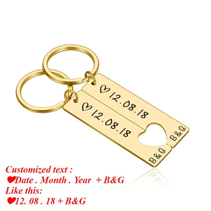 Stainless Personalized Heart Keychain Set Engraved Date and Name Custom Spotify Music Code KeyChain Car Love Keyring Gift Couple