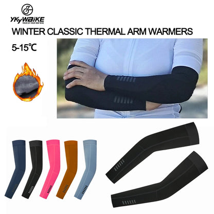 YKYWBIKE  Winter Fleece Warm Arm Sleeves Breathable Sports Elbow Pads Fitness Arm Covers Cycling Running thermal Arm Warmers