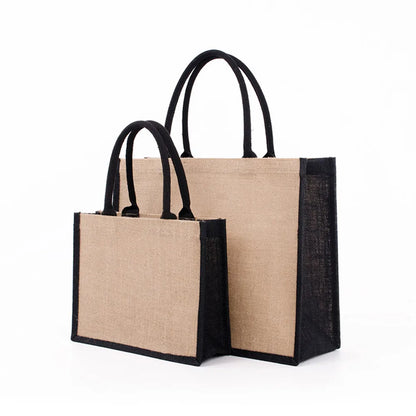 Women Foldable Jute Burlap Tote Bag DIY Blank Grocery Handbag Large Capacity Travel Storage Organizer with Handles