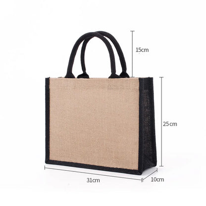 Women Foldable Jute Burlap Tote Bag DIY Blank Grocery Handbag Large Capacity Travel Storage Organizer with Handles