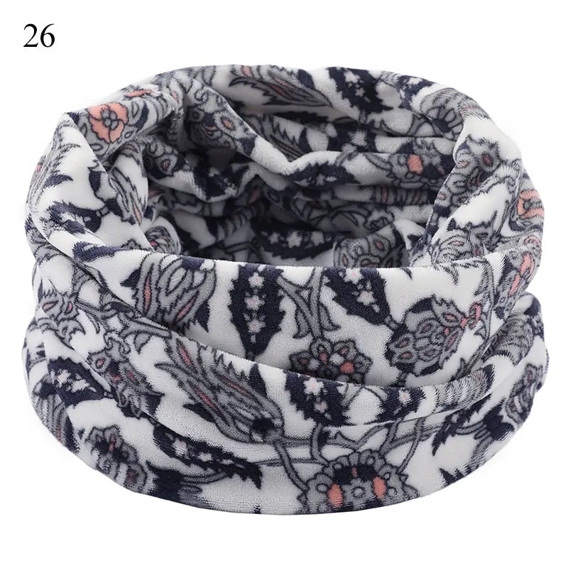 Winter Warm Soft Fleece Scarf Plush Neck Warmer For Women Men Print Floral Snood Scarves Unisex Tippet Neckerchief Shawl Wrap