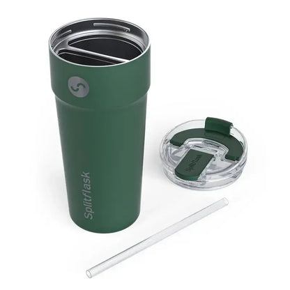 Splitflask 30oz Insulated 2-in-1 Tumbler With Straw Travel Mug for Hot & Cold Drinks, Stainless Steel Reusable Water Bottle.