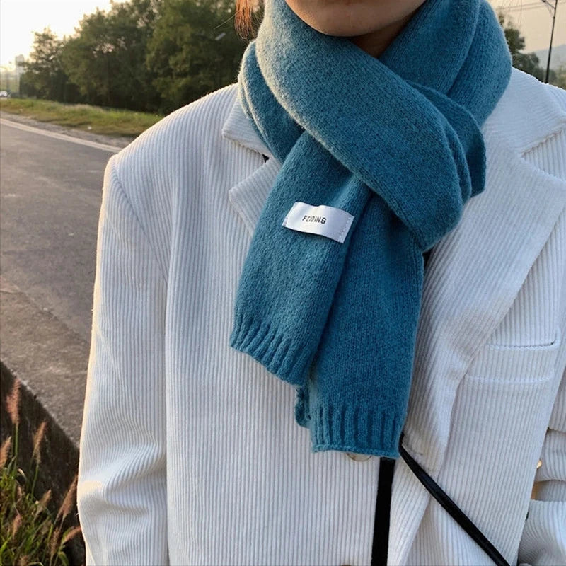 Winter Knitting Wool Scarf Men Women Fastener Thermal Neck Warmer Solid Fleece Keep Warm Scarf Thickening Windproof Neck Cover