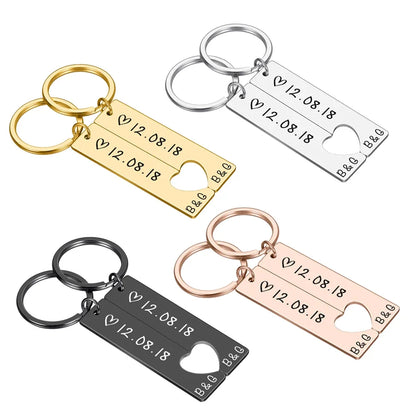 Stainless Personalized Heart Keychain Set Engraved Date and Name Custom Spotify Music Code KeyChain Car Love Keyring Gift Couple