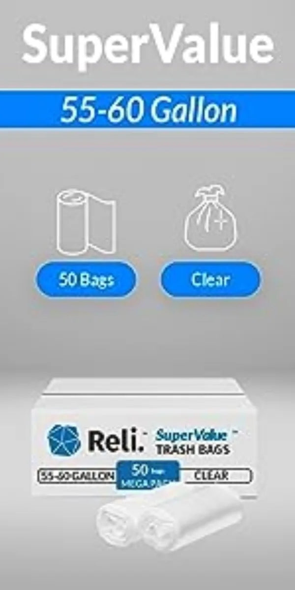 Reli. SuperValue 13 Gallon Trash Bags  1000 Count Bulk  Tall Kitchen  Can Liners  Black Multi-Use Garbage Bags