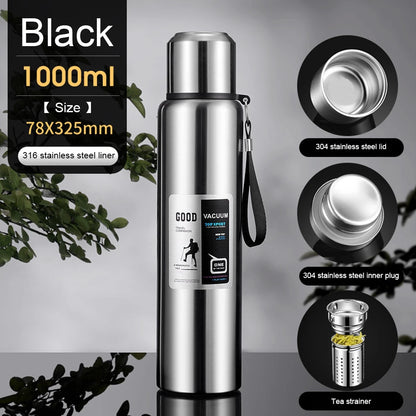 600-2000ml Thermal Water Bottle Stainless Steel Thermo Bottle Coffee Tea Insulated Vacuum Tumbler Car Cold Hot Drinking Kettle