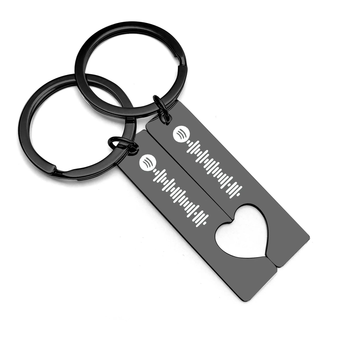 Stainless Personalized Heart Keychain Set Engraved Date and Name Custom Spotify Music Code KeyChain Car Love Keyring Gift Couple