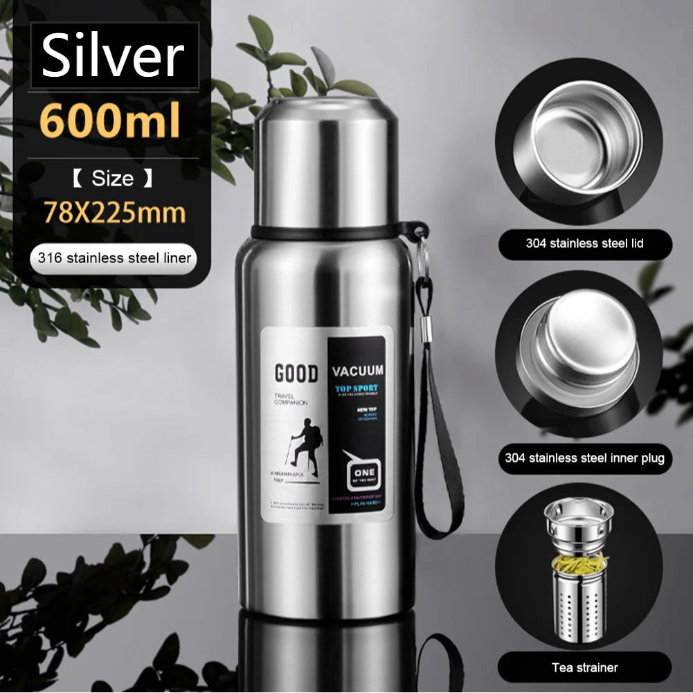 600-2000ml Thermal Water Bottle Stainless Steel Thermo Bottle Coffee Tea Insulated Vacuum Tumbler Car Cold Hot Drinking Kettle