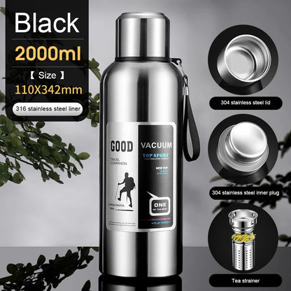 600-2000ml Thermal Water Bottle Stainless Steel Thermo Bottle Coffee Tea Insulated Vacuum Tumbler Car Cold Hot Drinking Kettle