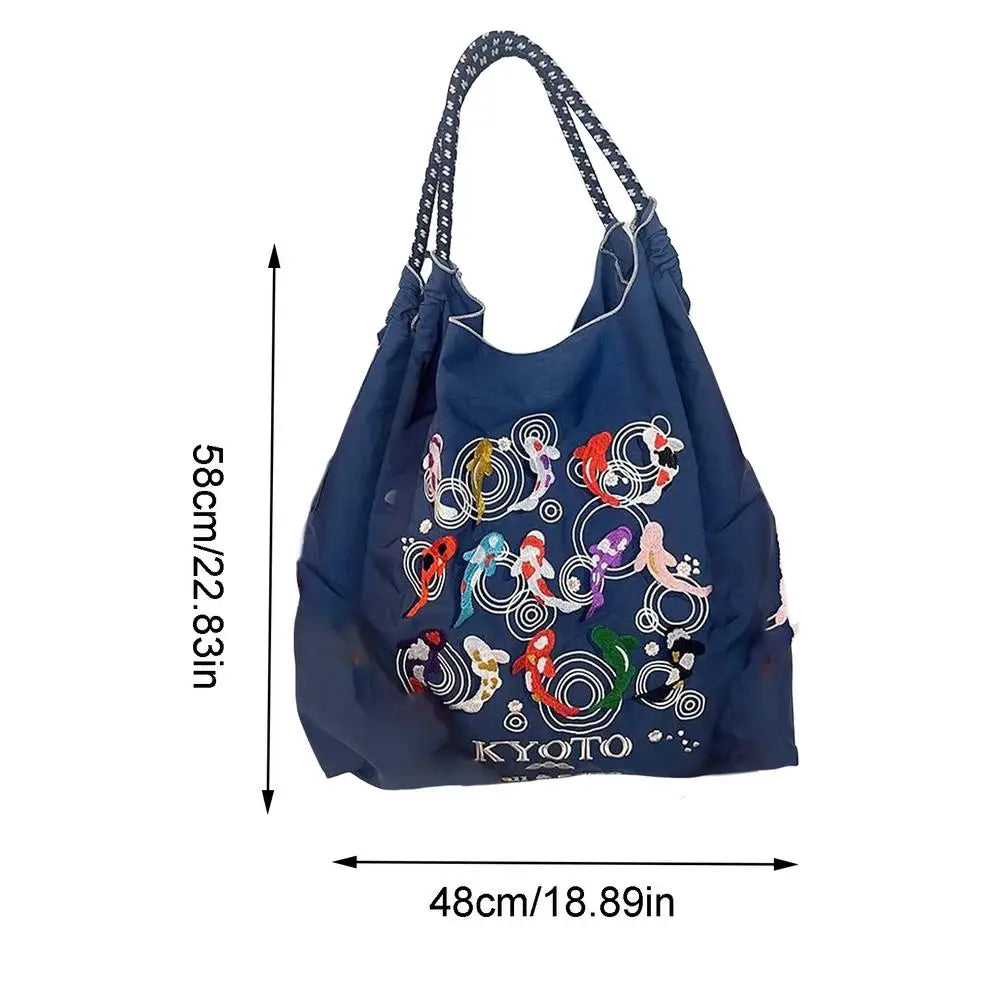 Embroidered Printed Handbags Lady Reusable Shopping Bag Women Retro Shoulder Bag Tote Bag