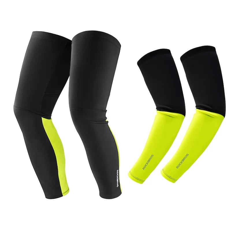 ROCKBROS Autumn Winter Cycling Arm Sleeves Leg Warmers High Elastic Quick Dry Warm Fleece Sleeves Leg Covers Cycling Equipment