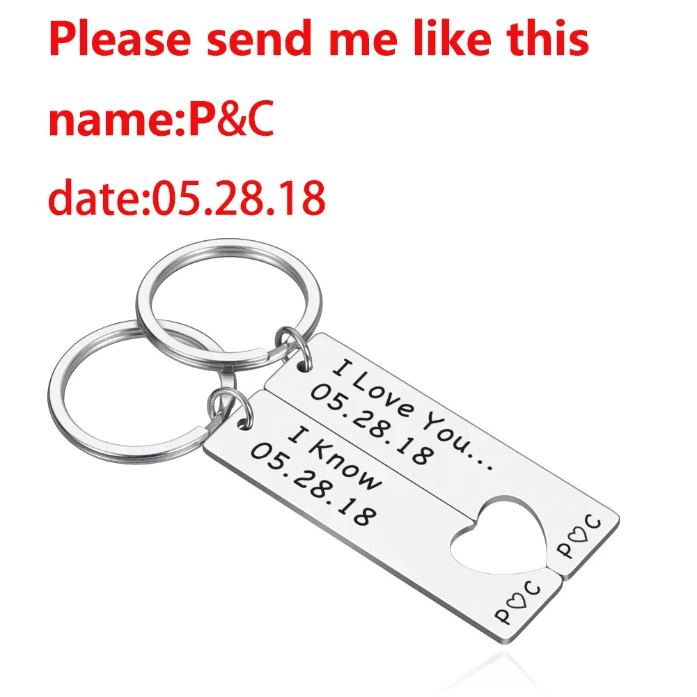 Stainless Personalized Heart Keychain Set Engraved Date and Name Custom Spotify Music Code KeyChain Car Love Keyring Gift Couple