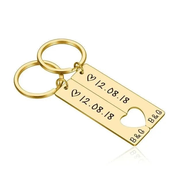 Stainless Personalized Heart Keychain Set Engraved Date and Name Custom Spotify Music Code KeyChain Car Love Keyring Gift Couple