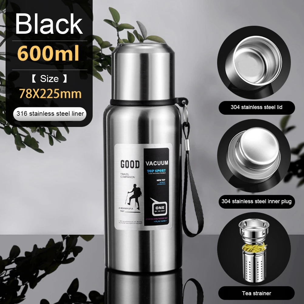 600-2000ml Thermal Water Bottle Stainless Steel Thermo Bottle Coffee Tea Insulated Vacuum Tumbler Car Cold Hot Drinking Kettle