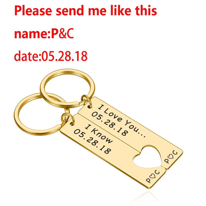 Stainless Personalized Heart Keychain Set Engraved Date and Name Custom Spotify Music Code KeyChain Car Love Keyring Gift Couple