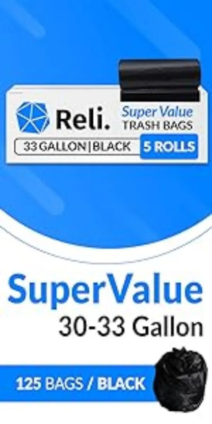 Reli. SuperValue 13 Gallon Trash Bags  1000 Count Bulk  Tall Kitchen  Can Liners  Black Multi-Use Garbage Bags