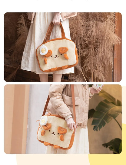 GeekShare Dog Toast Plush Bag Shoulder Tote Bag Handbag Carrying Case for Nintendo Switch/OLED/LITE IPAD Cute Shopping Bag