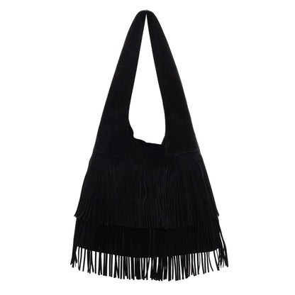 Faux Suede Shoulder Bag for Women Frosted Fringe Travel Tote Handbag Satchel Purse Clutch Retro Handbags Vintage Commuter Bag