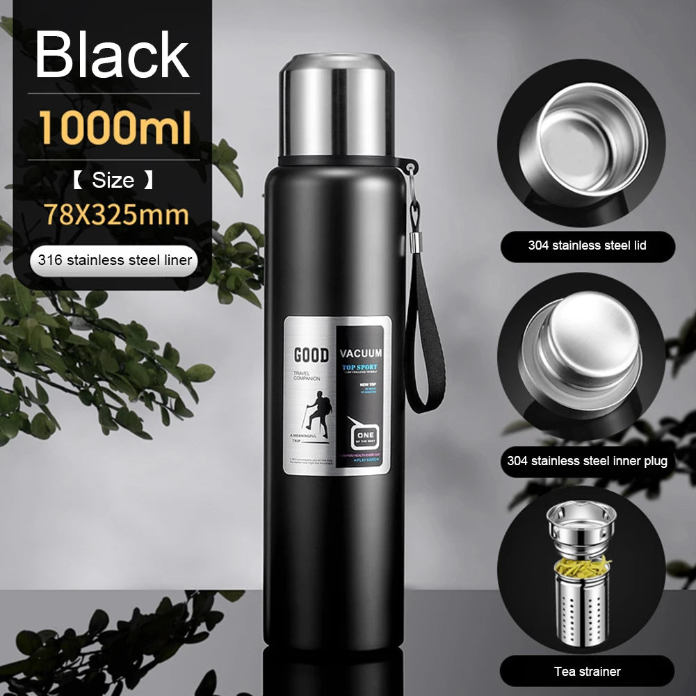 600-2000ml Thermal Water Bottle Stainless Steel Thermo Bottle Coffee Tea Insulated Vacuum Tumbler Car Cold Hot Drinking Kettle