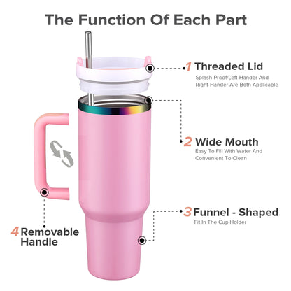 4Pcs /20 Pcs 40OZ tumbler with Handle,40OZ powder coated tumbler, rainbow Vacuum Water bottle,travel cup,for home,engraving