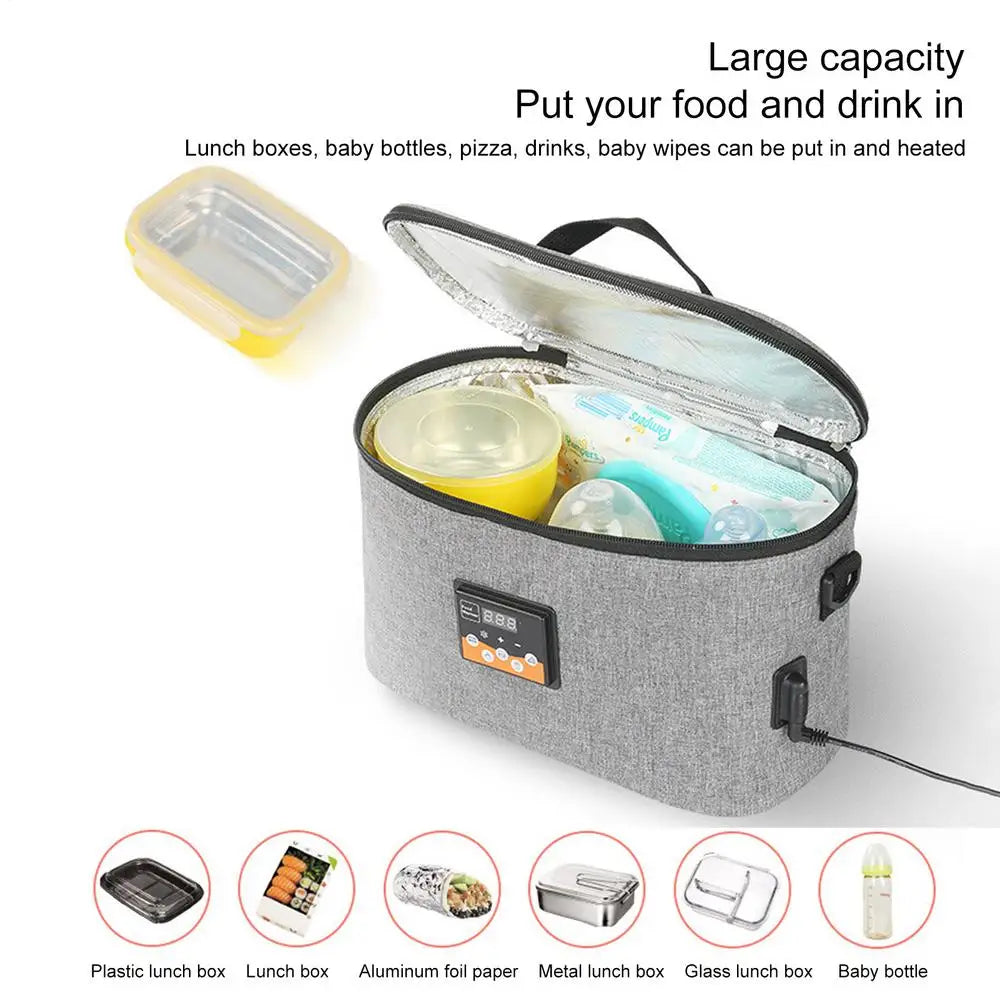 30cm Electric Heated Lunch Box Food Heater Food Warming Tote for car and home, 12V Portable Personal Oven with Tableware Bag