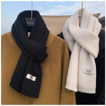 Winter Knitting Wool Scarf Men Women Fastener Thermal Neck Warmer Solid Fleece Keep Warm Scarf Thickening Windproof Neck Cover