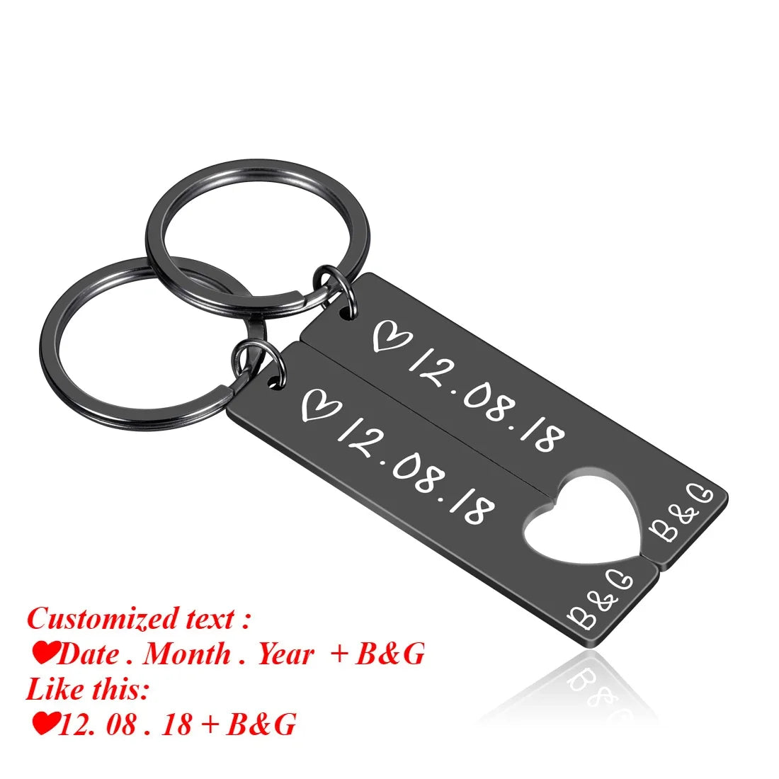 Stainless Personalized Heart Keychain Set Engraved Date and Name Custom Spotify Music Code KeyChain Car Love Keyring Gift Couple