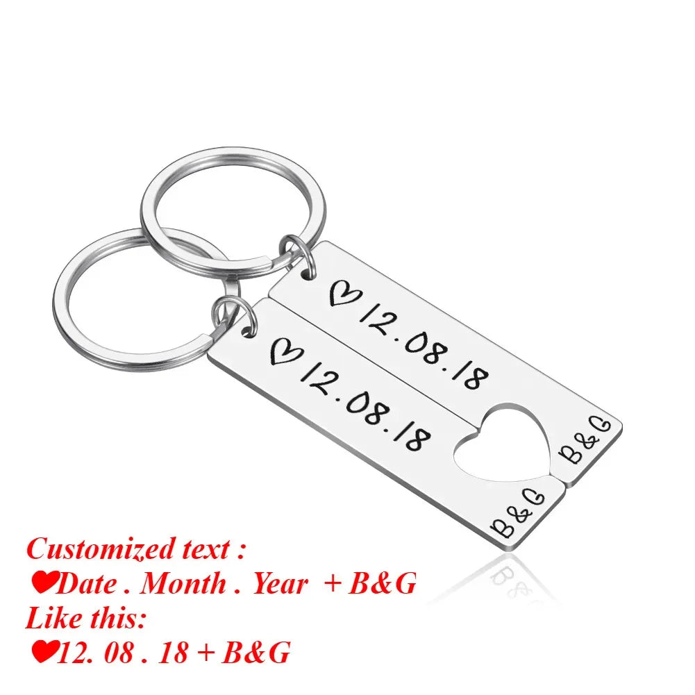 Stainless Personalized Heart Keychain Set Engraved Date and Name Custom Spotify Music Code KeyChain Car Love Keyring Gift Couple