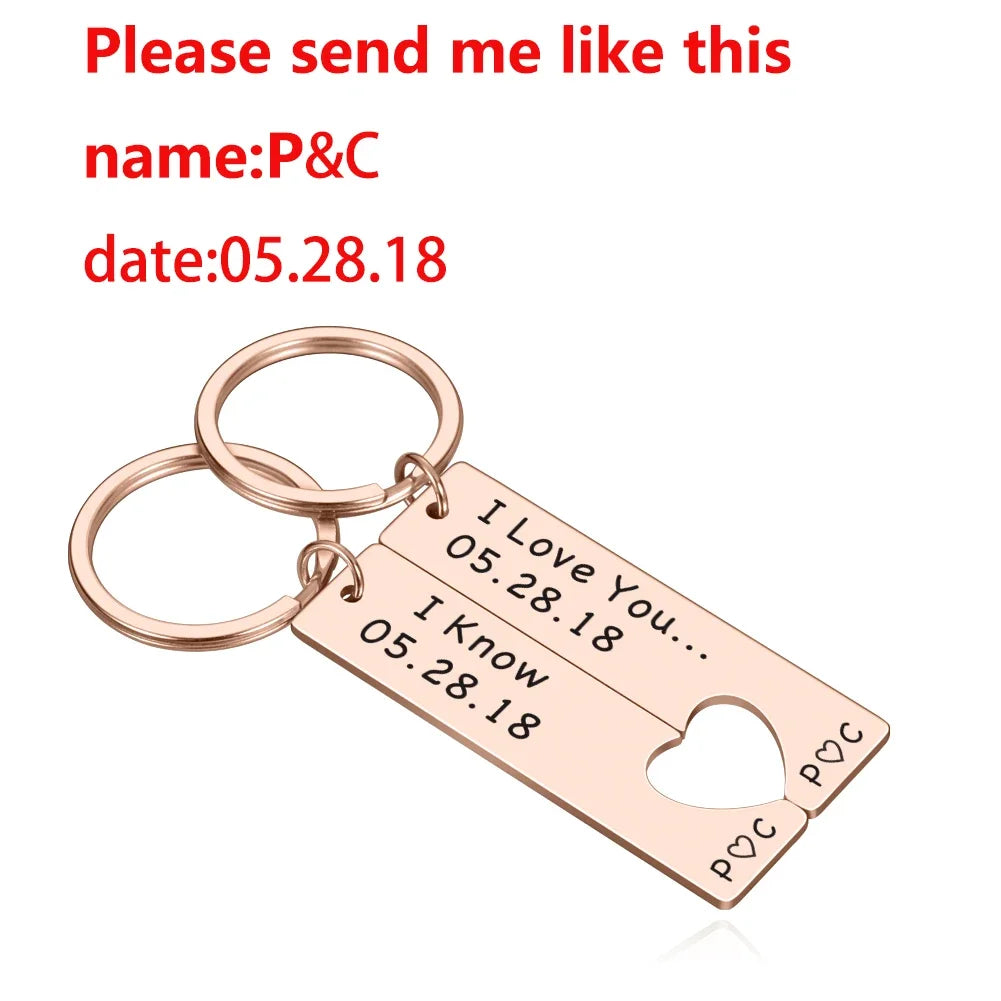 Stainless Personalized Heart Keychain Set Engraved Date and Name Custom Spotify Music Code KeyChain Car Love Keyring Gift Couple