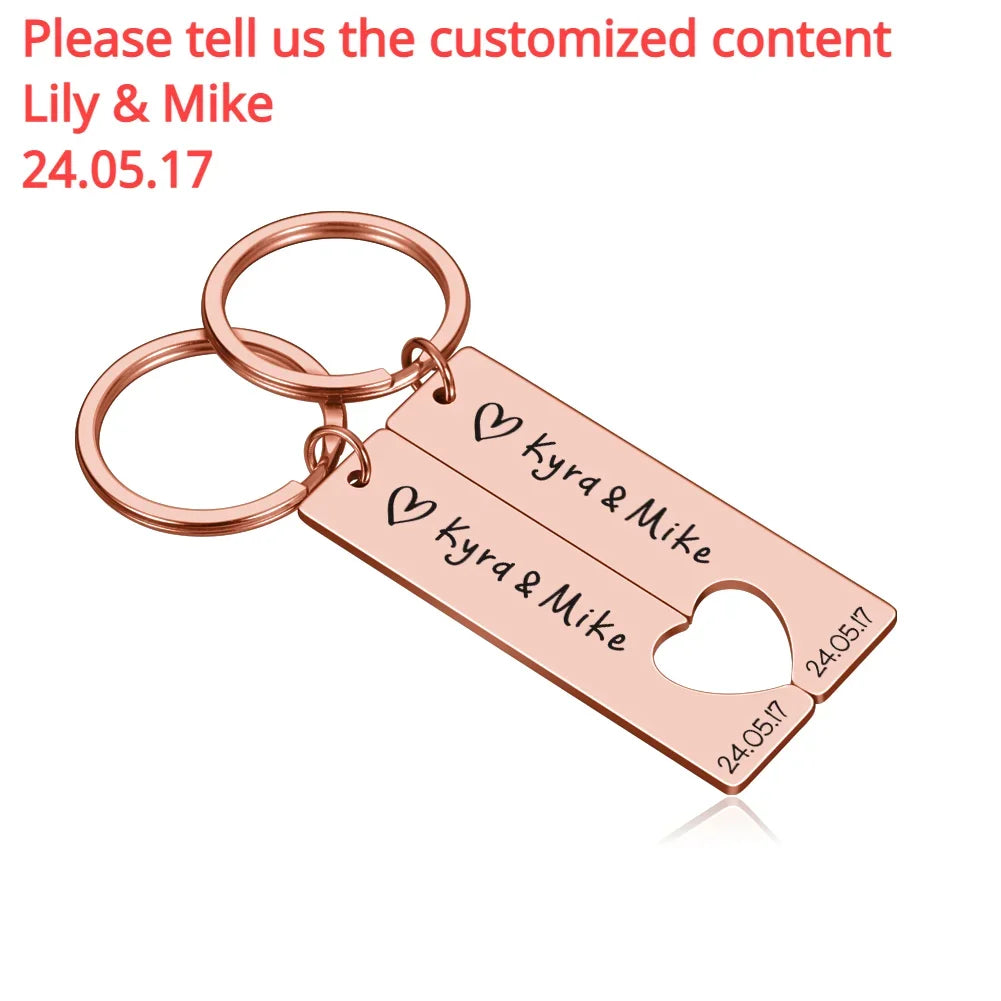 Stainless Personalized Heart Keychain Set Engraved Date and Name Custom Spotify Music Code KeyChain Car Love Keyring Gift Couple