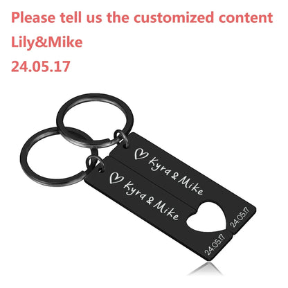 Stainless Personalized Heart Keychain Set Engraved Date and Name Custom Spotify Music Code KeyChain Car Love Keyring Gift Couple