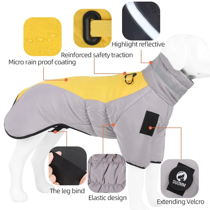 Warm Dog Jacket for Winter Cold Weather, Soft Waterproof Reflective Medium Large Dog Jacket Coat Vest with Sleeves High Collar