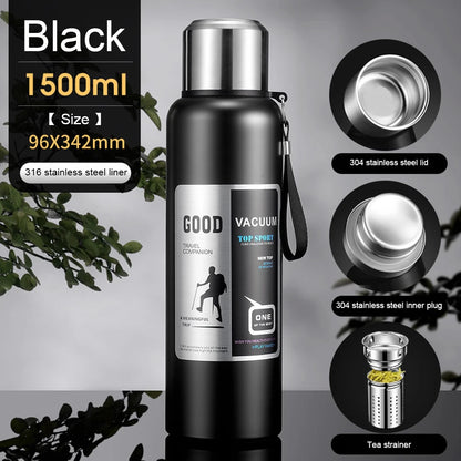 600-2000ml Thermal Water Bottle Stainless Steel Thermo Bottle Coffee Tea Insulated Vacuum Tumbler Car Cold Hot Drinking Kettle