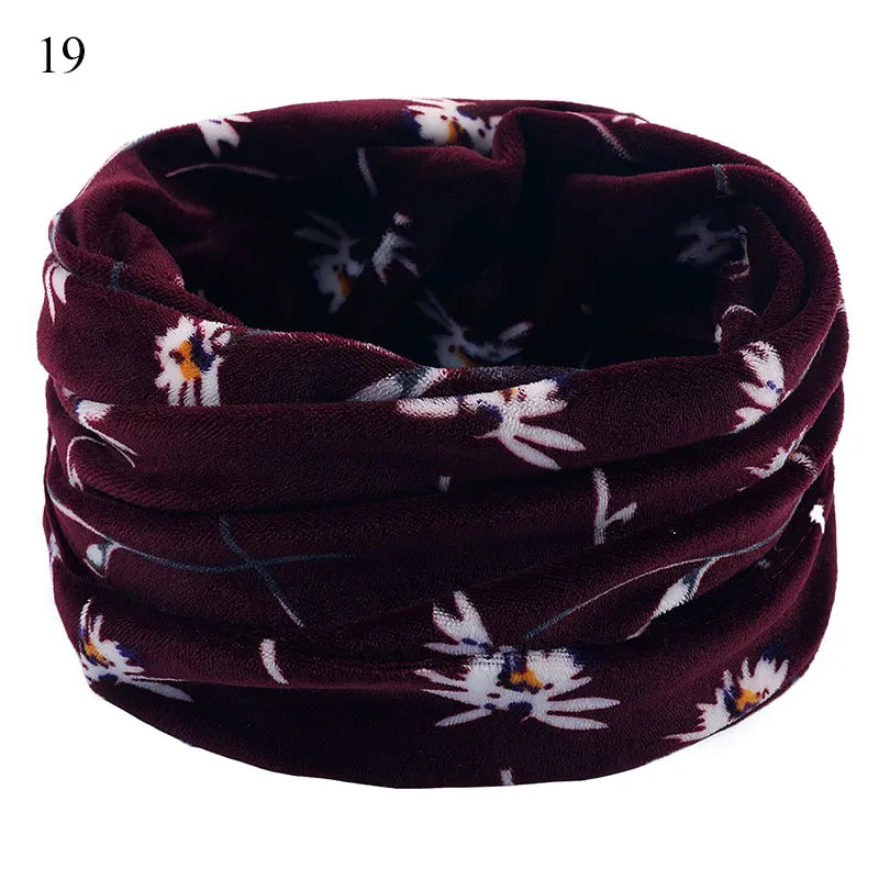 Winter Warm Soft Fleece Scarf Plush Neck Warmer For Women Men Print Floral Snood Scarves Unisex Tippet Neckerchief Shawl Wrap