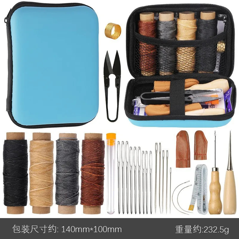 Handicraft DIY Thread Awl Big Eye Needle Combination Hand Sewing Kit Leather Set Sewing Tools Travel Ladies Scissors G18-7