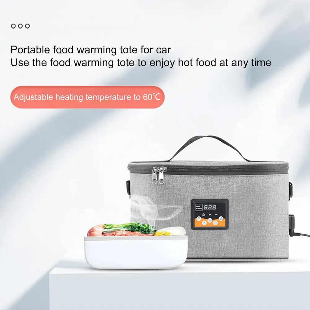 30cm Electric Heated Lunch Box Food Heater Food Warming Tote for car and home, 12V Portable Personal Oven with Tableware Bag