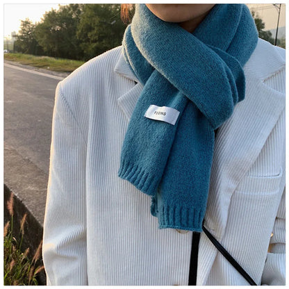 Winter Knitting Wool Scarf Men Women Fastener Thermal Neck Warmer Solid Fleece Keep Warm Scarf Thickening Windproof Neck Cover