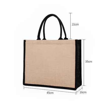 Women Foldable Jute Burlap Tote Bag DIY Blank Grocery Handbag Large Capacity Travel Storage Organizer with Handles