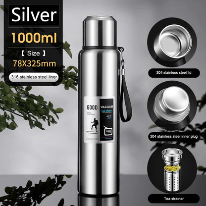 600-2000ml Thermal Water Bottle Stainless Steel Thermo Bottle Coffee Tea Insulated Vacuum Tumbler Car Cold Hot Drinking Kettle